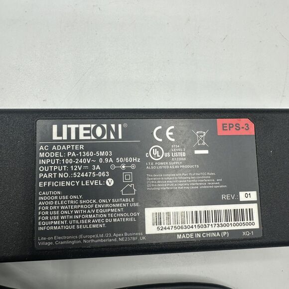 LITE ON Power Adopter PA-1360-5M03 12Volt 3AMP - TESTED - Picture 1 of 2
